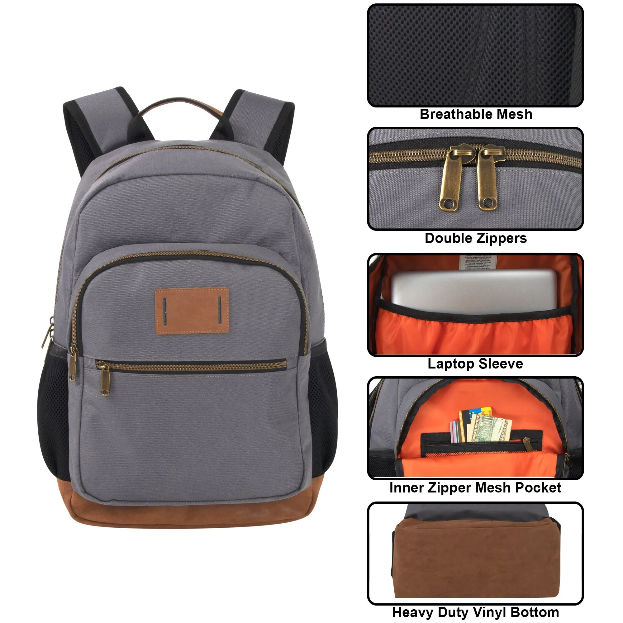 18.5-inch Multi Pocket Backpack w Vynl Bottom  - 3 Colors