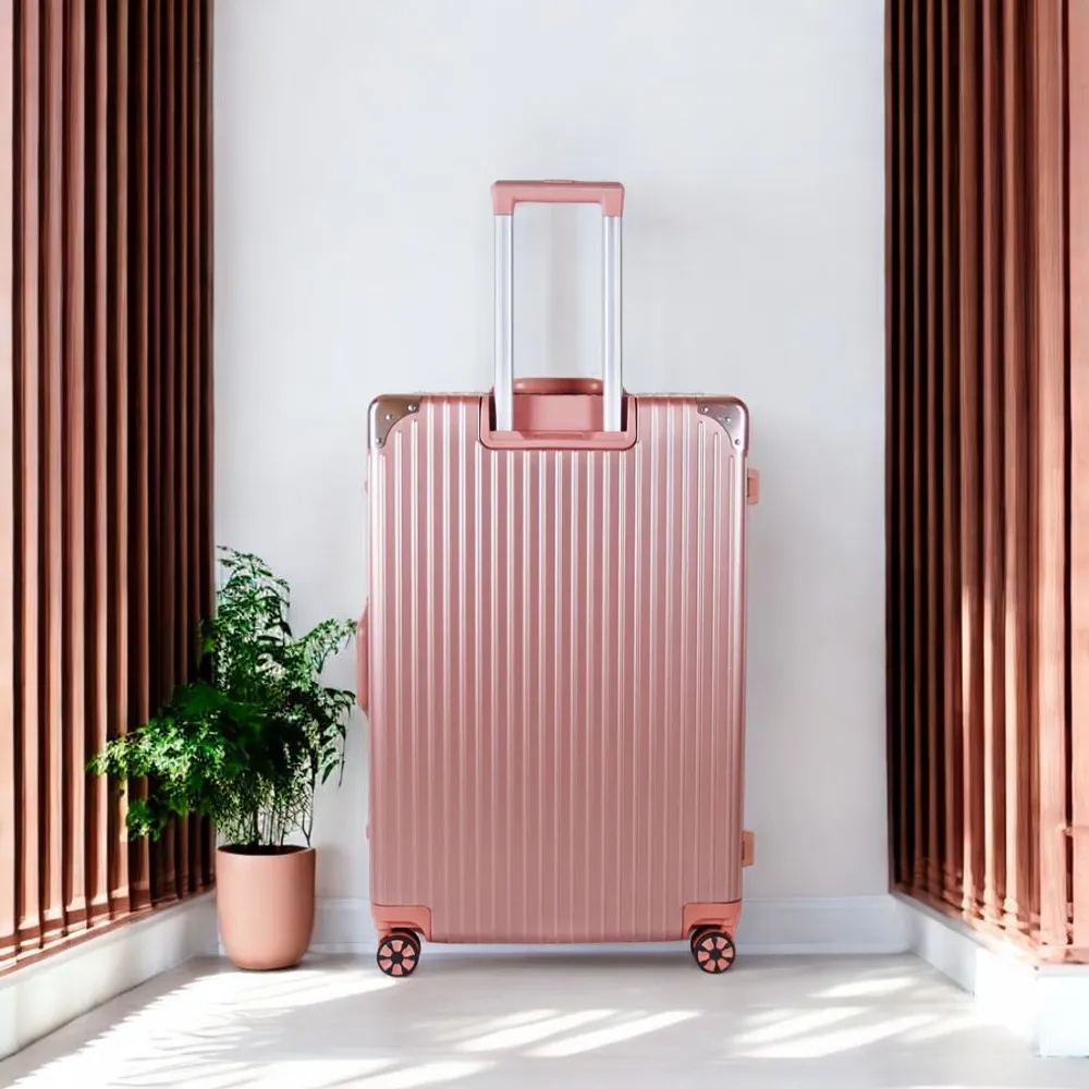 20" Rose Gold Aluminium Framed Hard Shell Without Zipper Carry On Luggage with Spinner Wheel