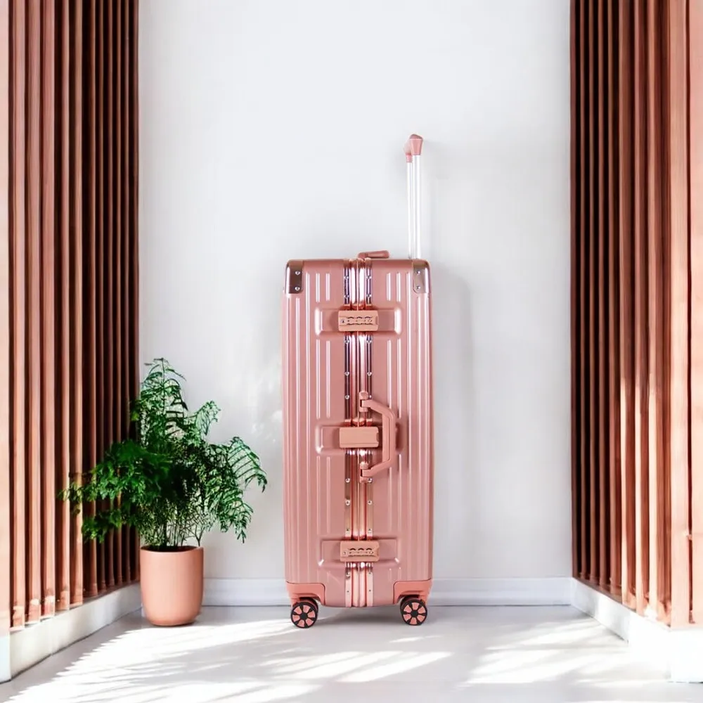 20" Rose Gold Aluminium Framed Hard Shell Without Zipper Carry On Luggage with Spinner Wheel