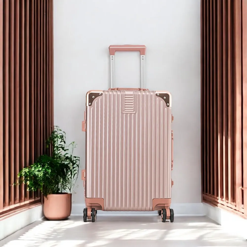 20" Rose Gold Aluminium Framed Hard Shell Without Zipper Carry On Luggage with Spinner Wheel