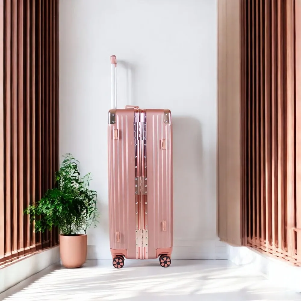 20" Rose Gold Aluminium Framed Hard Shell Without Zipper Carry On Luggage with Spinner Wheel