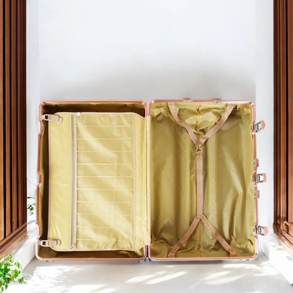 20" Rose Gold Aluminium Framed Hard Shell Without Zipper Carry On Luggage with Spinner Wheel