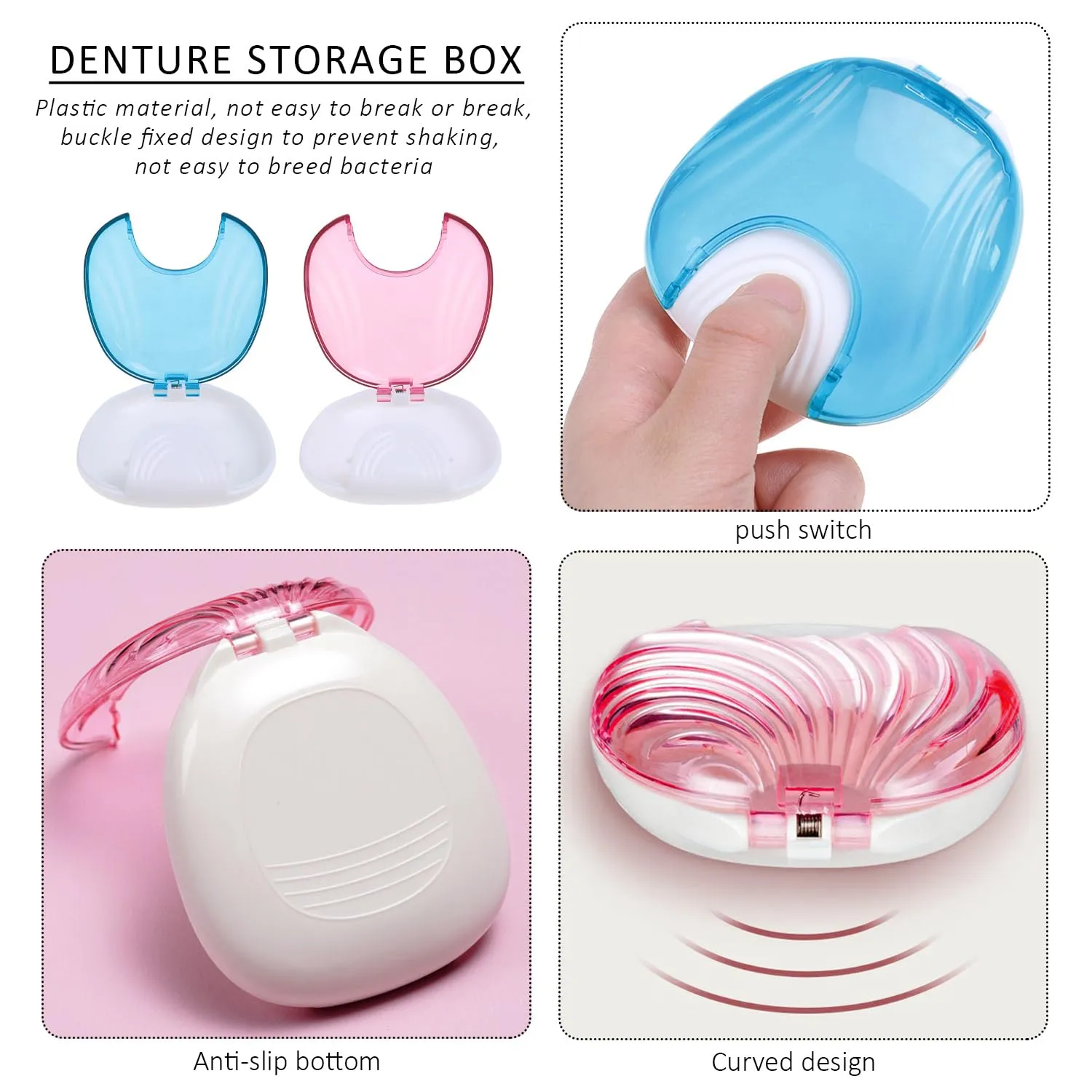 2pcs Dental Boxes, Denture Storage Box, Retainer Storage Box, Fixed Box Storage Box, Mouth Guard Storage Box (Pink, Light Blue)
