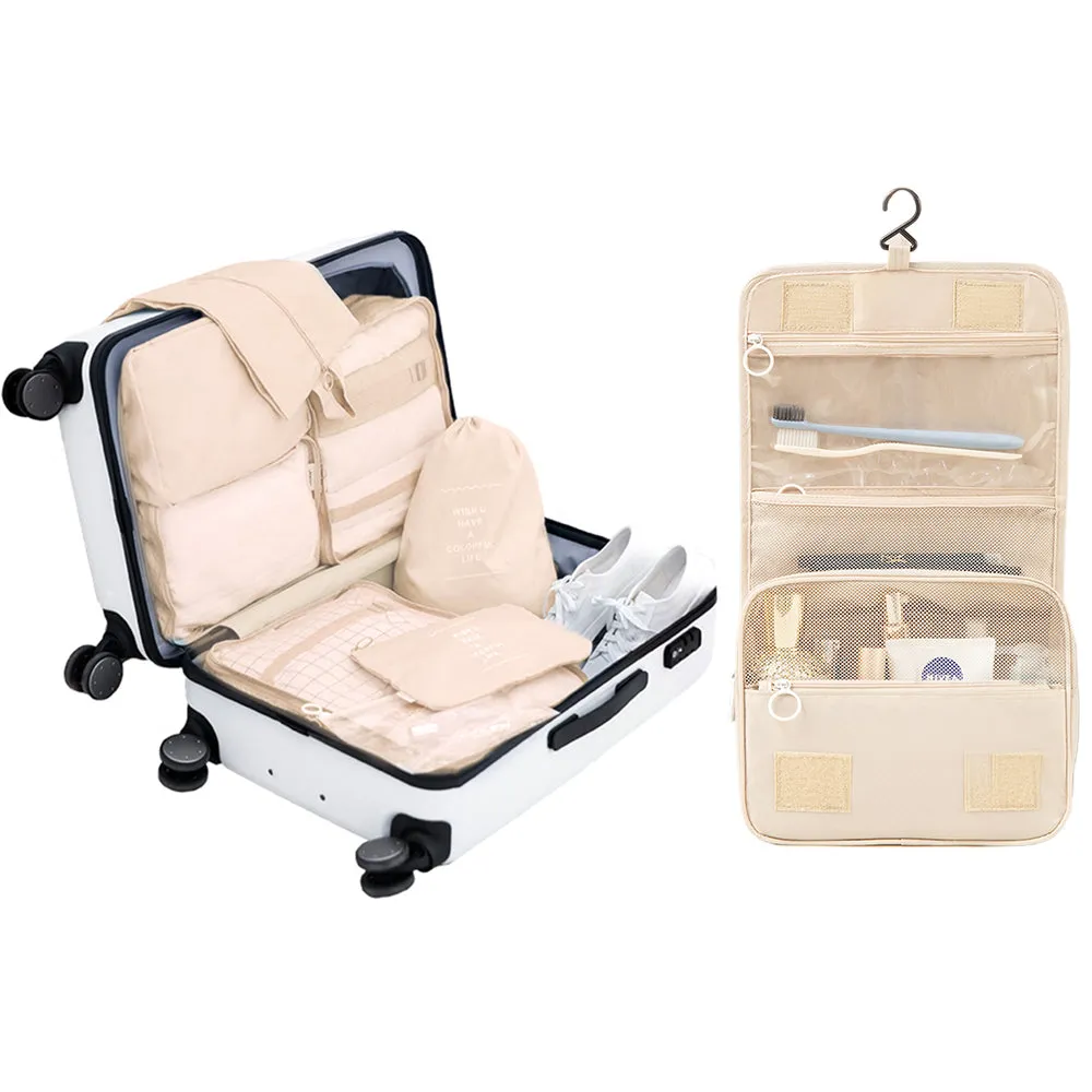8pcs Set Packing Cubes and 4Pcs Hand Rolling Clothes Compression Storage Bags Travel Luggage Organizers