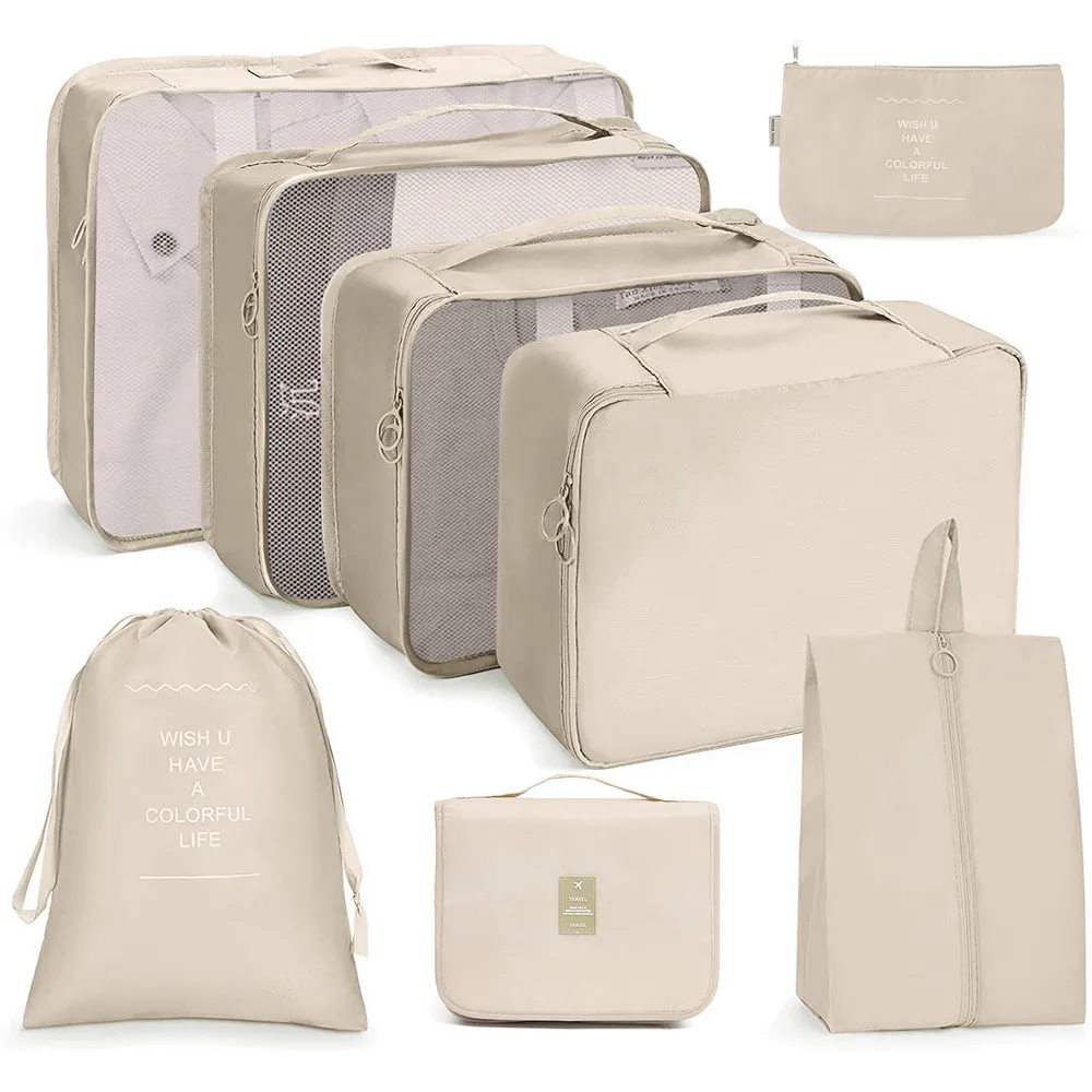 8pcs Set Packing Cubes and 4Pcs Hand Rolling Clothes Compression Storage Bags Travel Luggage Organizers