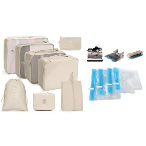 8pcs Set Packing Cubes and 4Pcs Hand Rolling Clothes Compression Storage Bags Travel Luggage Organizers