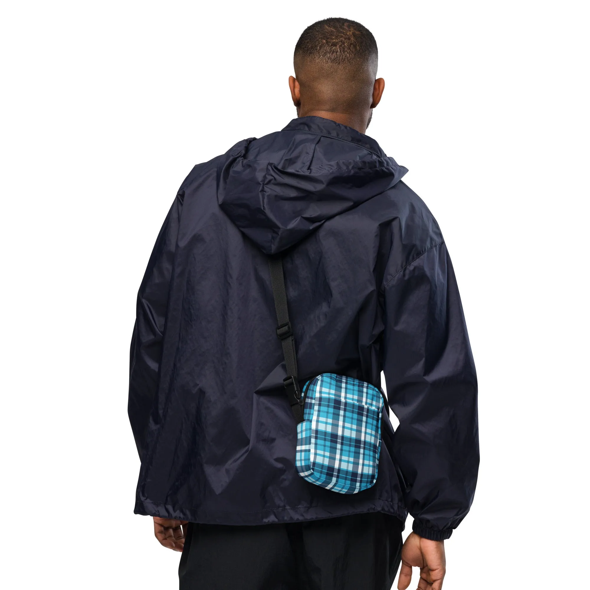 Aqua and Navy Blue Preppy Surfer Plaid Crossbody Bag