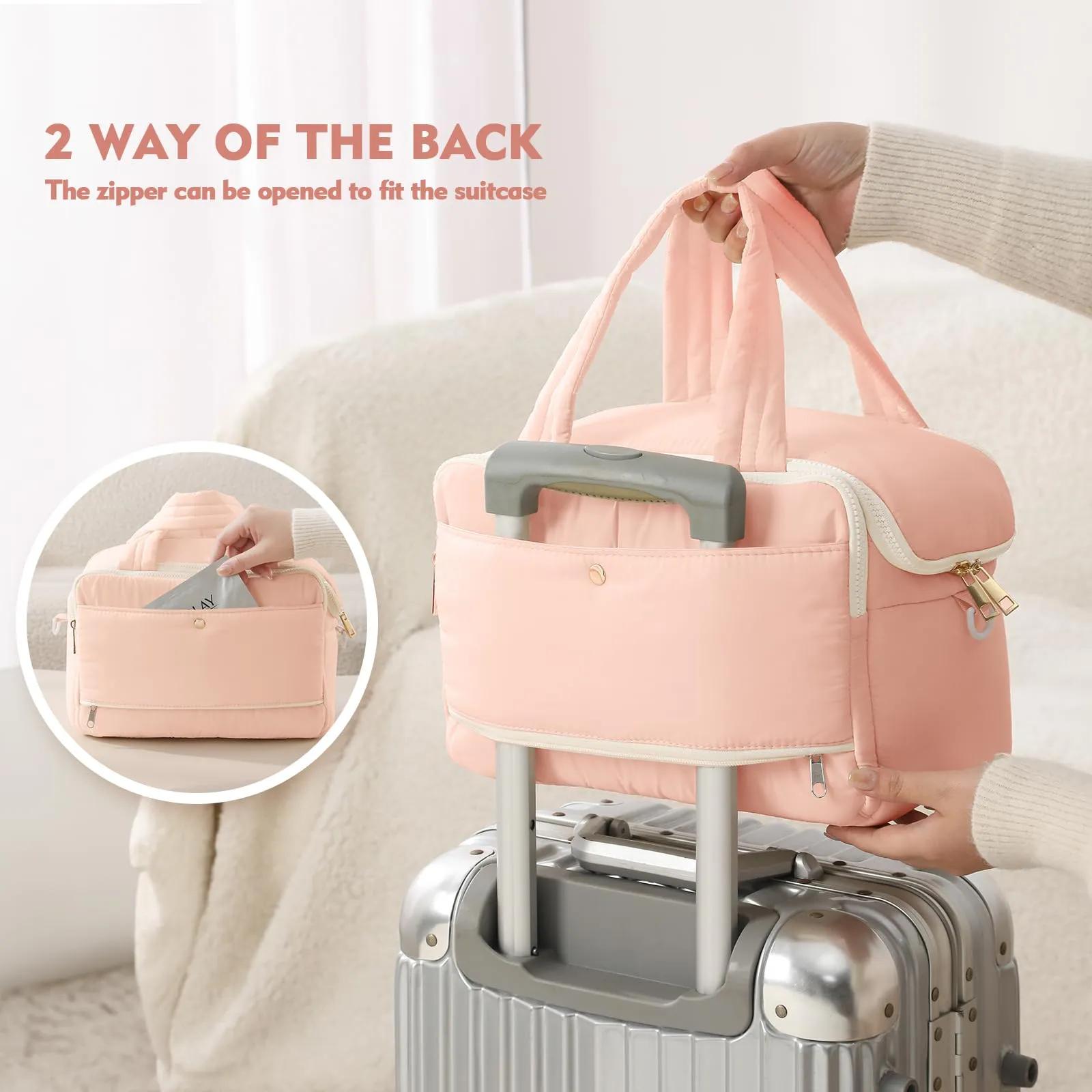 BBCREAT Travel Toiletry Bag for Women, Large Puffy Toiletry Organizer with Wide Handle, Waterproof Wide-open Cosmetic Bag Makeup Organizer for Toiletries Accessories Essentials (Pink)