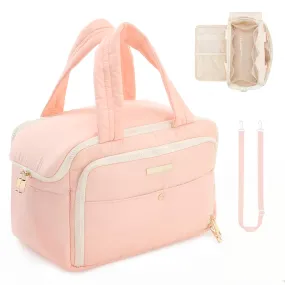 BBCREAT Travel Toiletry Bag for Women, Large Puffy Toiletry Organizer with Wide Handle, Waterproof Wide-open Cosmetic Bag Makeup Organizer for Toiletries Accessories Essentials (Pink)