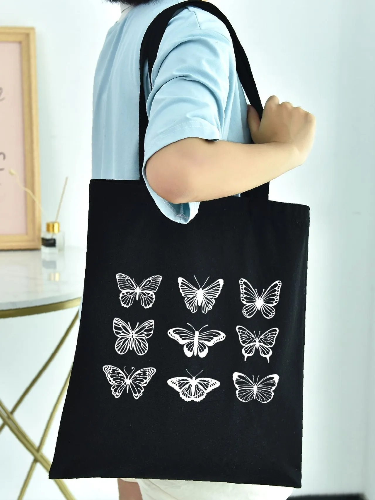 binfenxie - Butterfly Pattern Shopper Bags  - Women Tote Bags