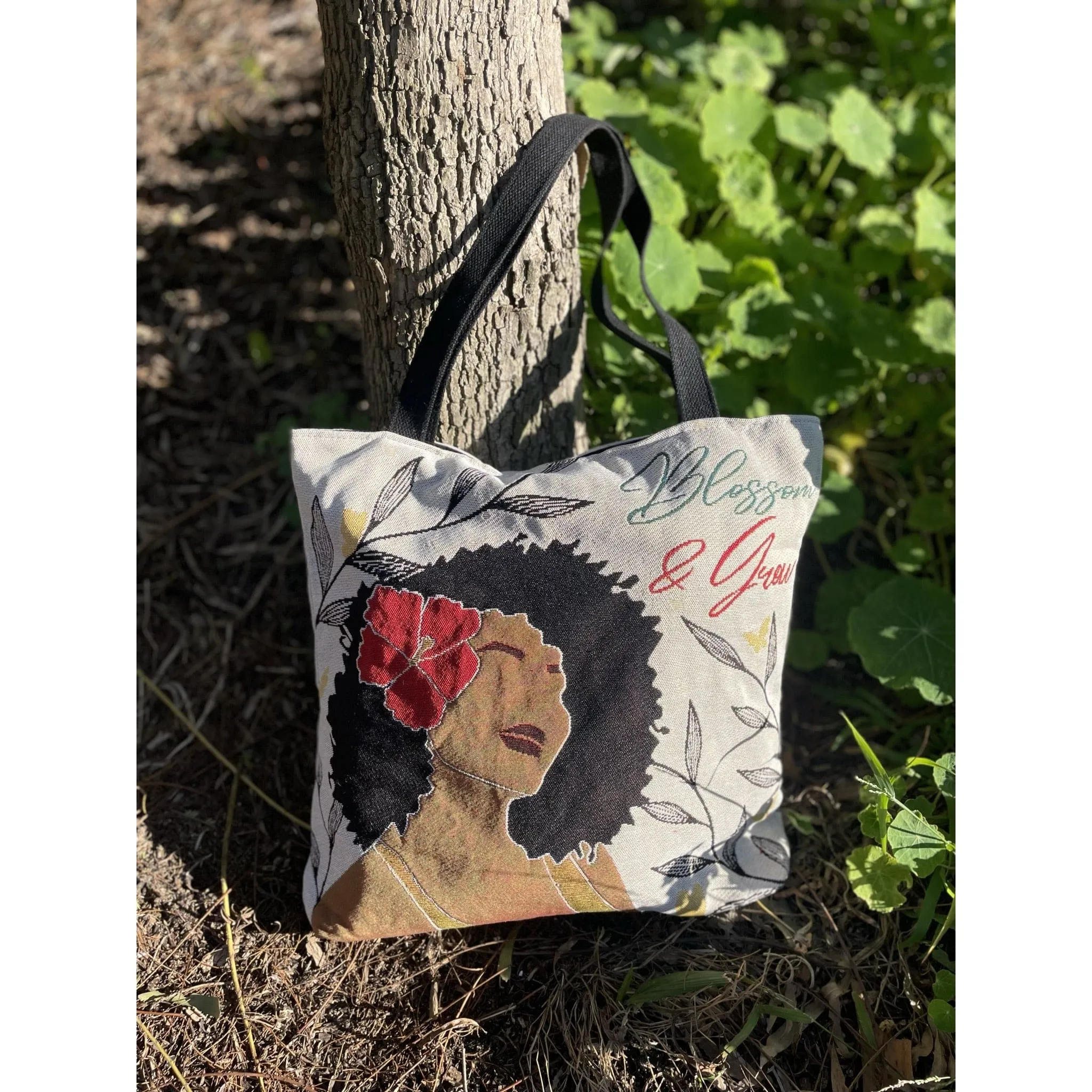 Blossom and Grow Woven Tote Bag