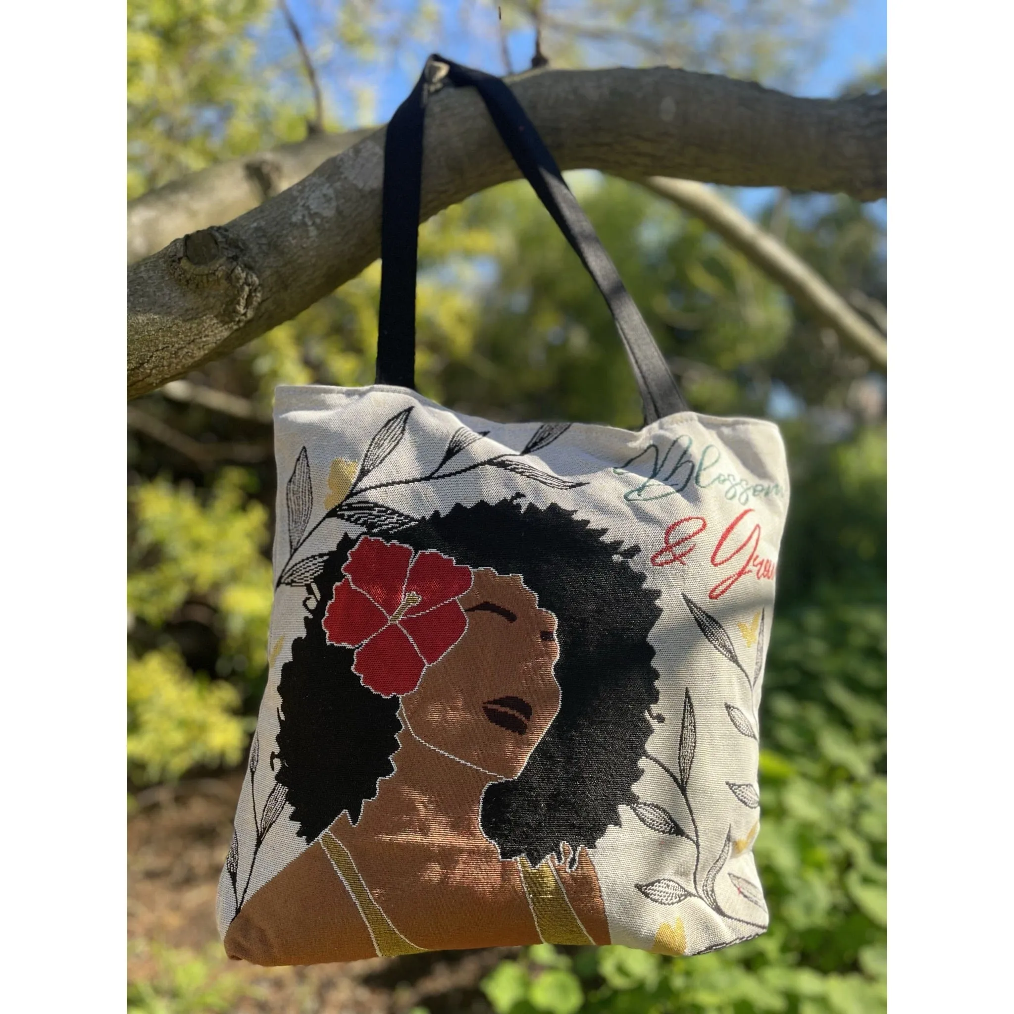 Blossom and Grow Woven Tote Bag