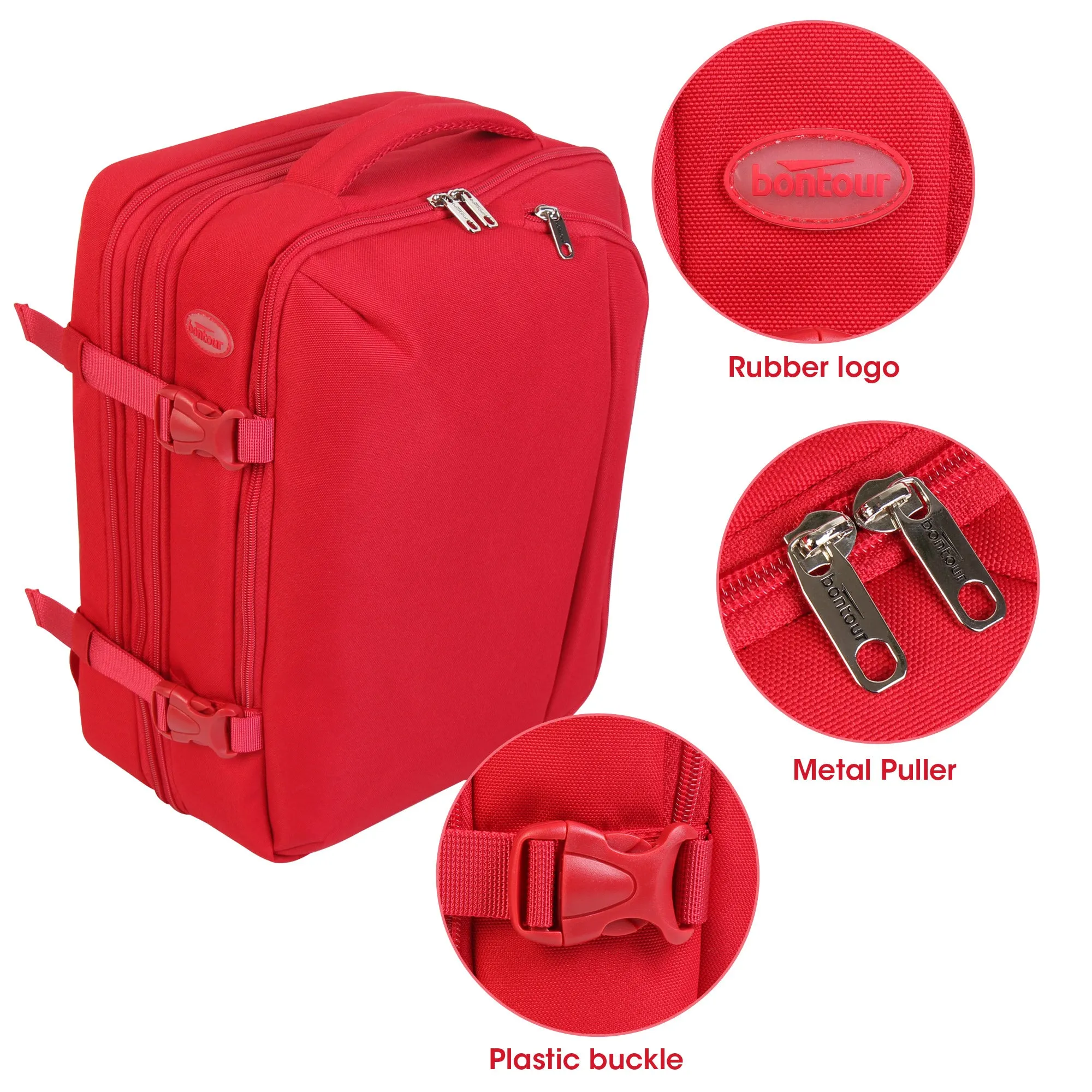 BONTOUR FlexiGo Backpack for Wizzair 40x30x20cm, Expandable Carry-On hand luggage in Red color