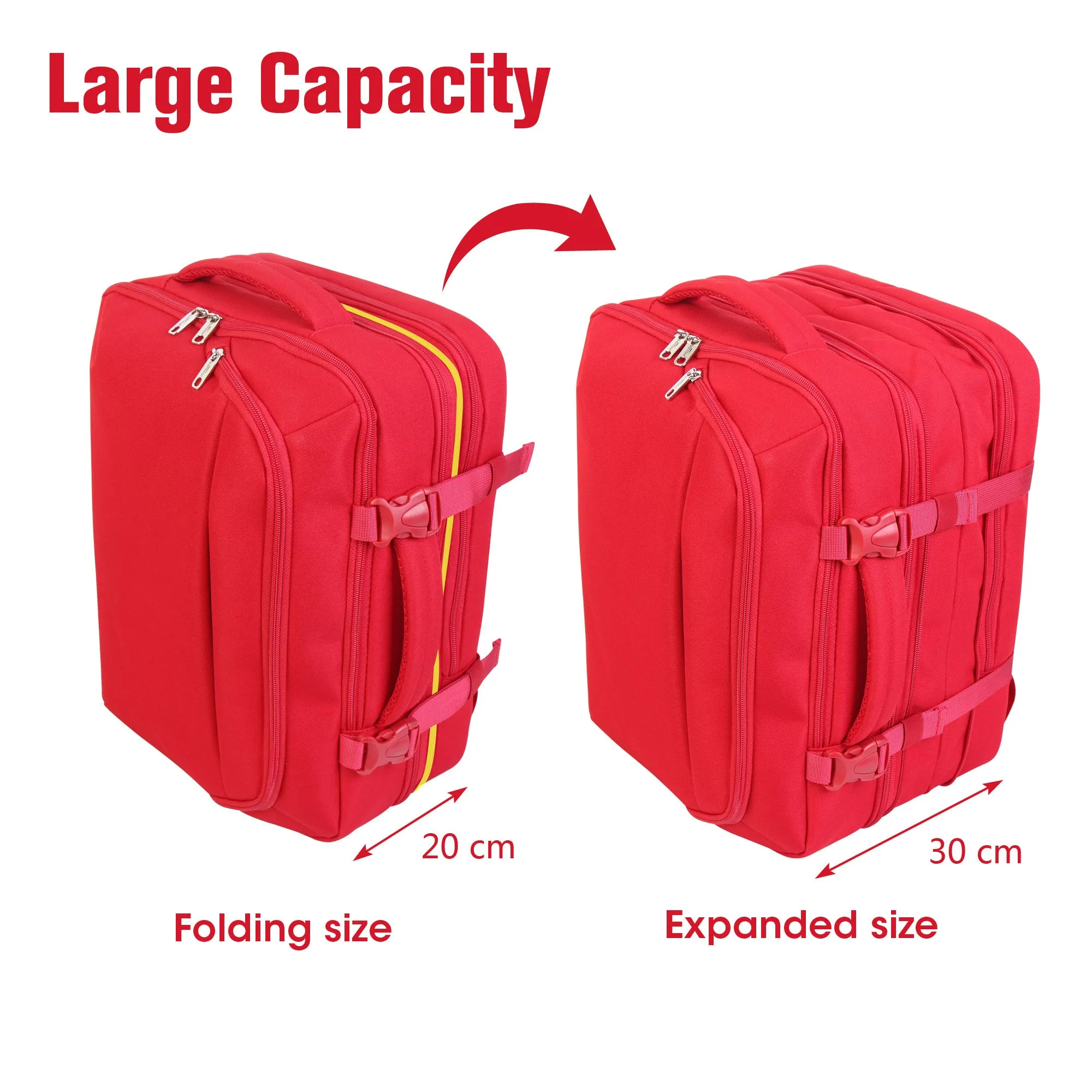 BONTOUR FlexiGo Backpack for Wizzair 40x30x20cm, Expandable Carry-On hand luggage in Red color