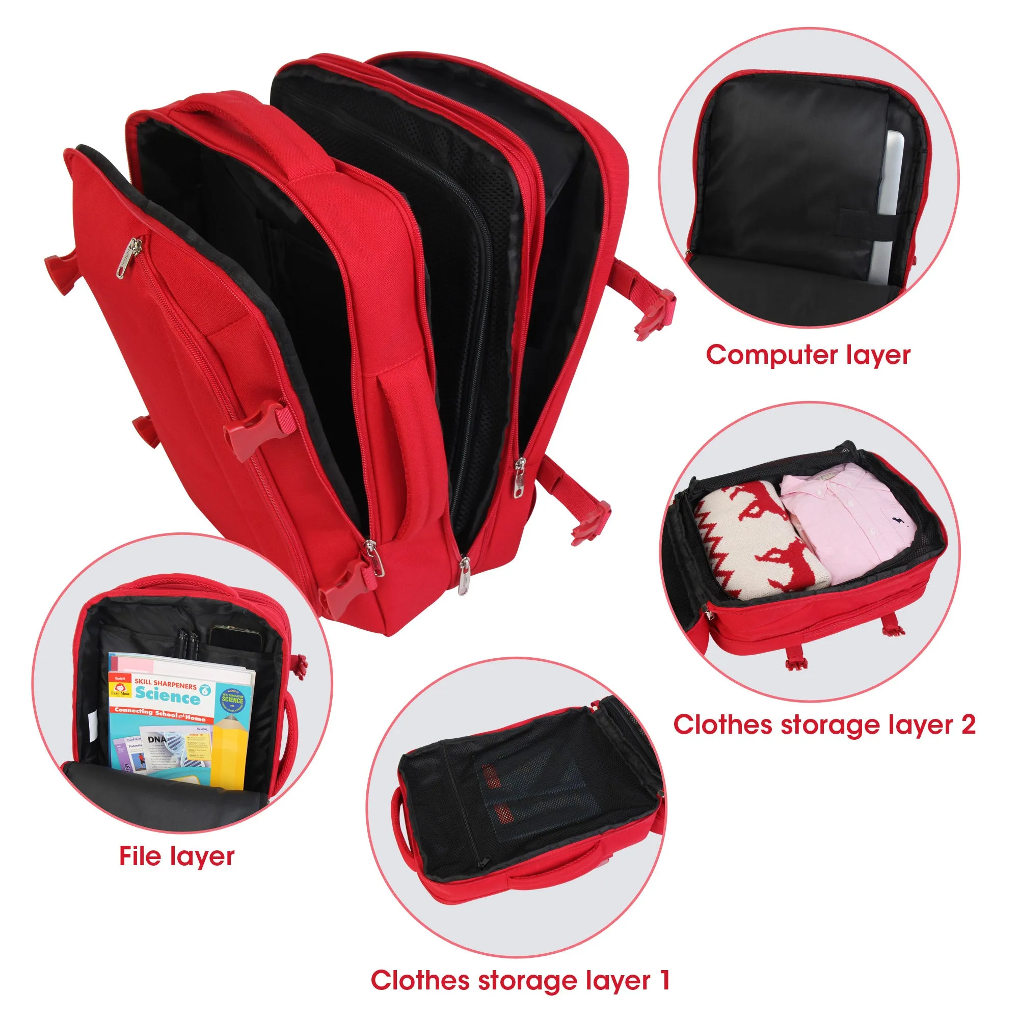 BONTOUR FlexiGo Backpack for Wizzair 40x30x20cm, Expandable Carry-On hand luggage in Red color