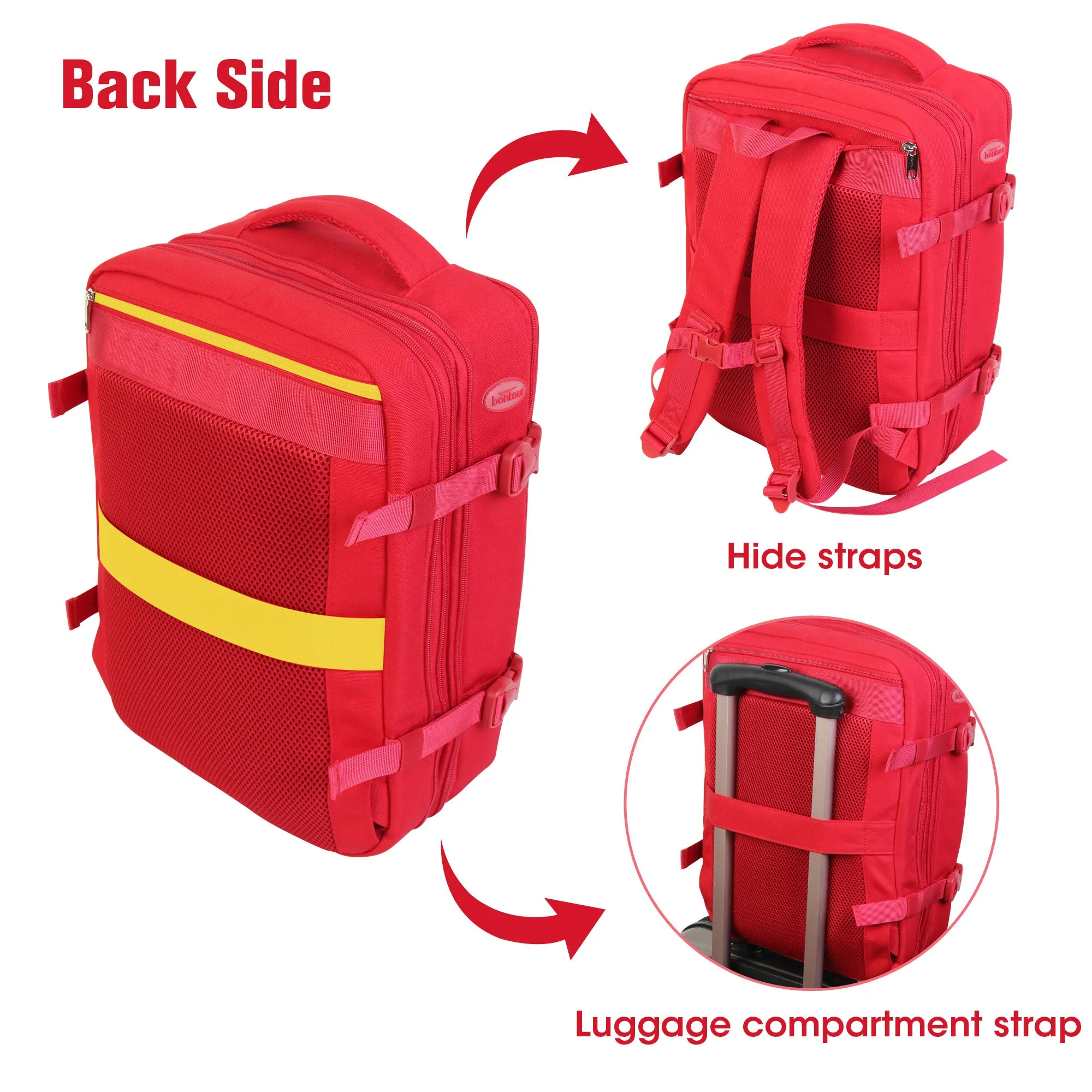 BONTOUR FlexiGo Backpack for Wizzair 40x30x20cm, Expandable Carry-On hand luggage in Red color