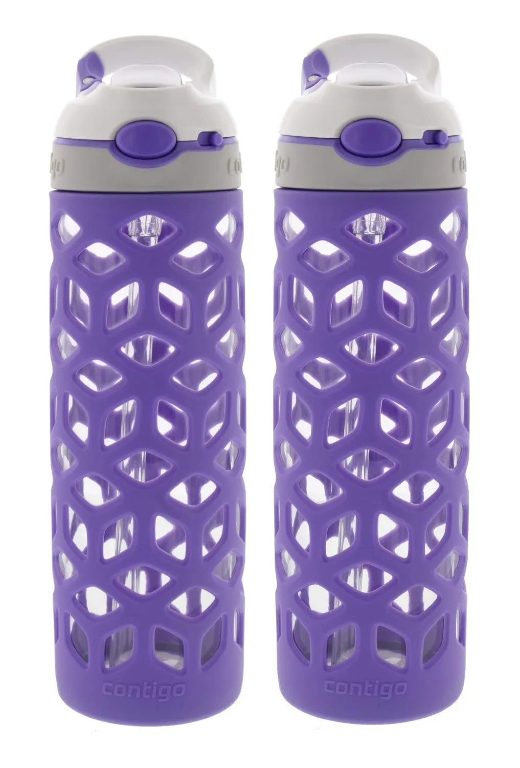 Contigo AUTOSPOUT Ashland Glass Water Bottle w/ Silicone Sleeve - Spout Shield Protects from Germs - BPA Free- Top Rack Dishwasher Safe -Great for Home and Travel - 20 Ounces, Scuba (2 Pack)