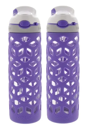 Contigo AUTOSPOUT Ashland Glass Water Bottle w/ Silicone Sleeve - Spout Shield Protects from Germs - BPA Free- Top Rack Dishwasher Safe -Great for Home and Travel - 20 Ounces, Scuba (2 Pack)