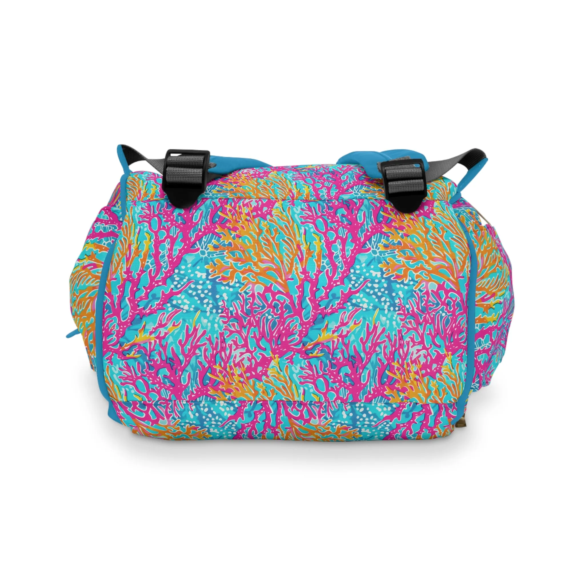 Coral Symphony: Bright Pink, Yellow, and Coral Dancing in the Blue Ocean Multifunctional Diaper Backpack