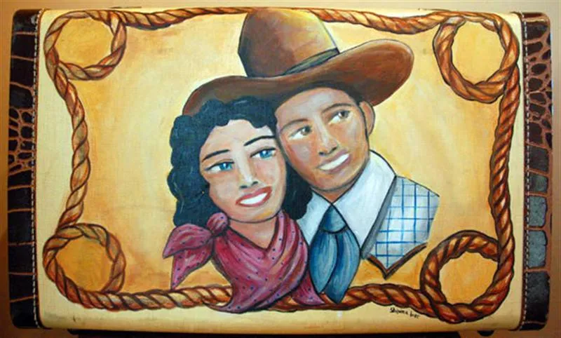 Cowboys Sweetheart Painting on Vintage Suitcase by Shawna June Lee