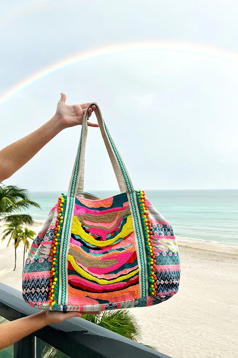 Daphne Embellished Multi-colored Hand Beaded Tote