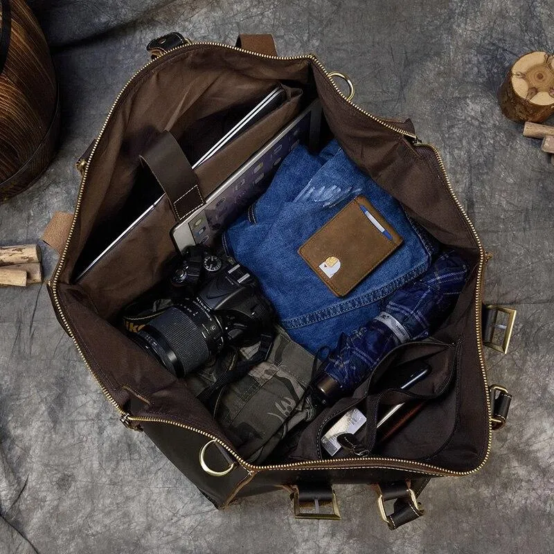 Dark Brown Crazy Horse Leather Duffel Bag