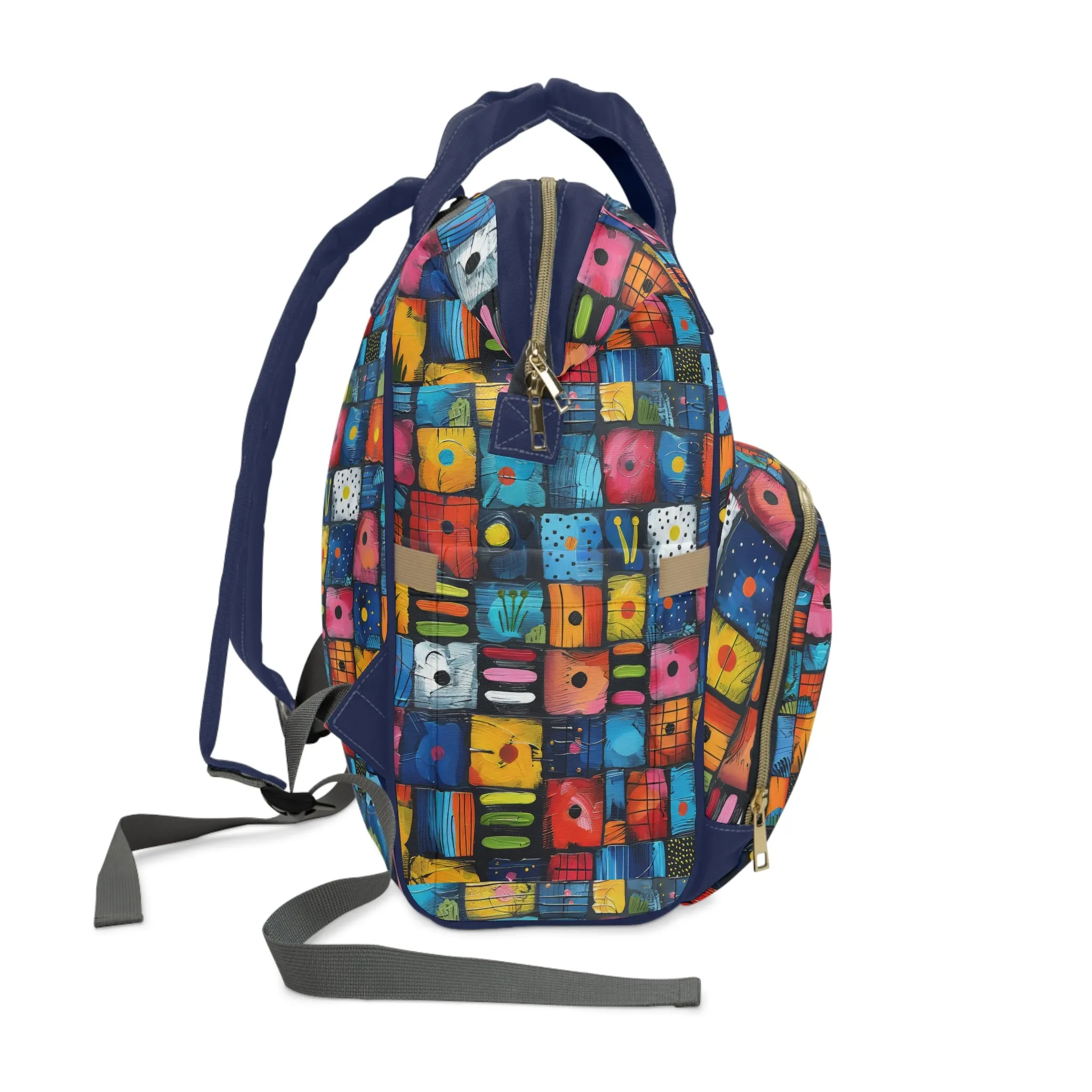 Dynamic Diversity Abstract Vibrant Squares with Unique Designs Multifunctional Diaper Backpack