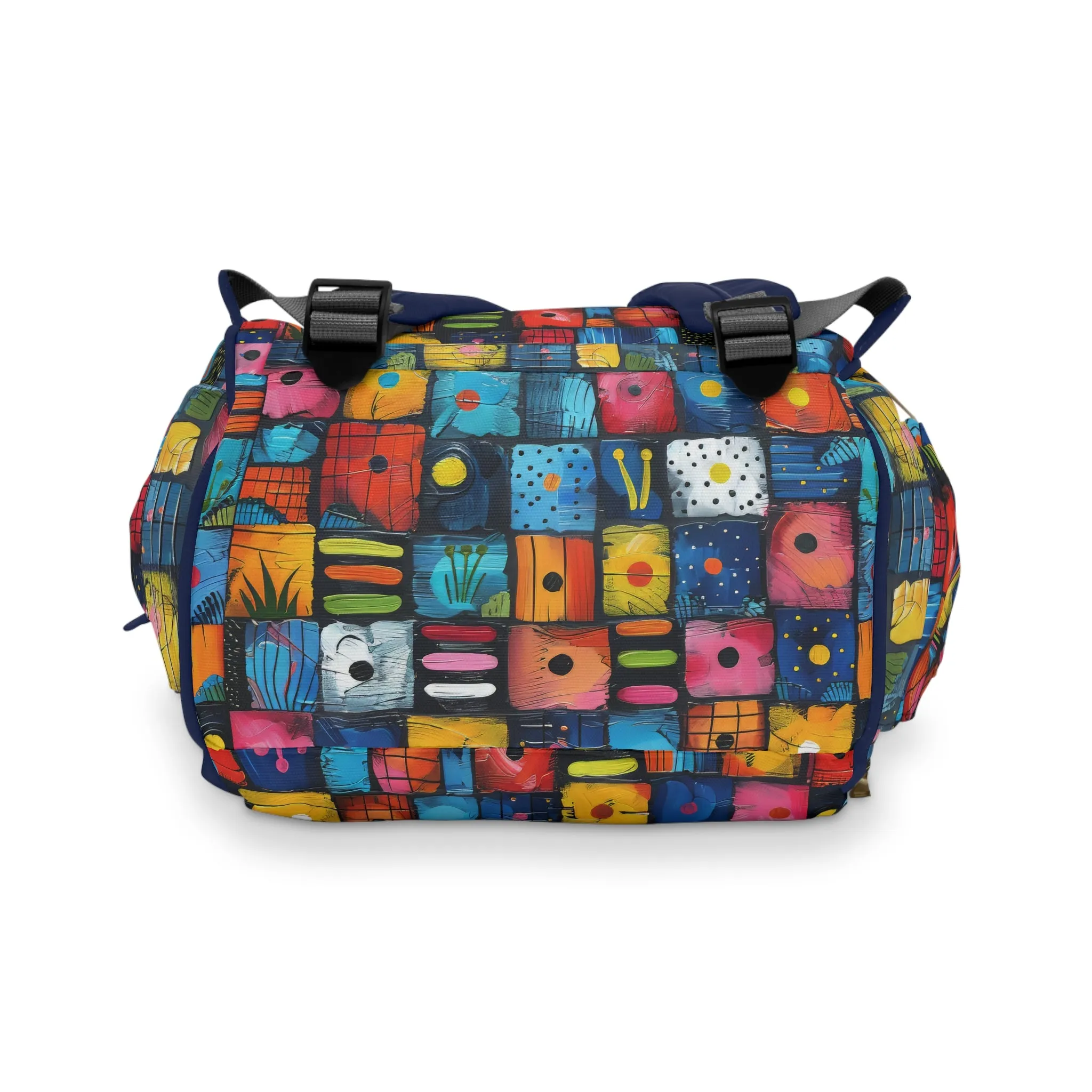 Dynamic Diversity Abstract Vibrant Squares with Unique Designs Multifunctional Diaper Backpack
