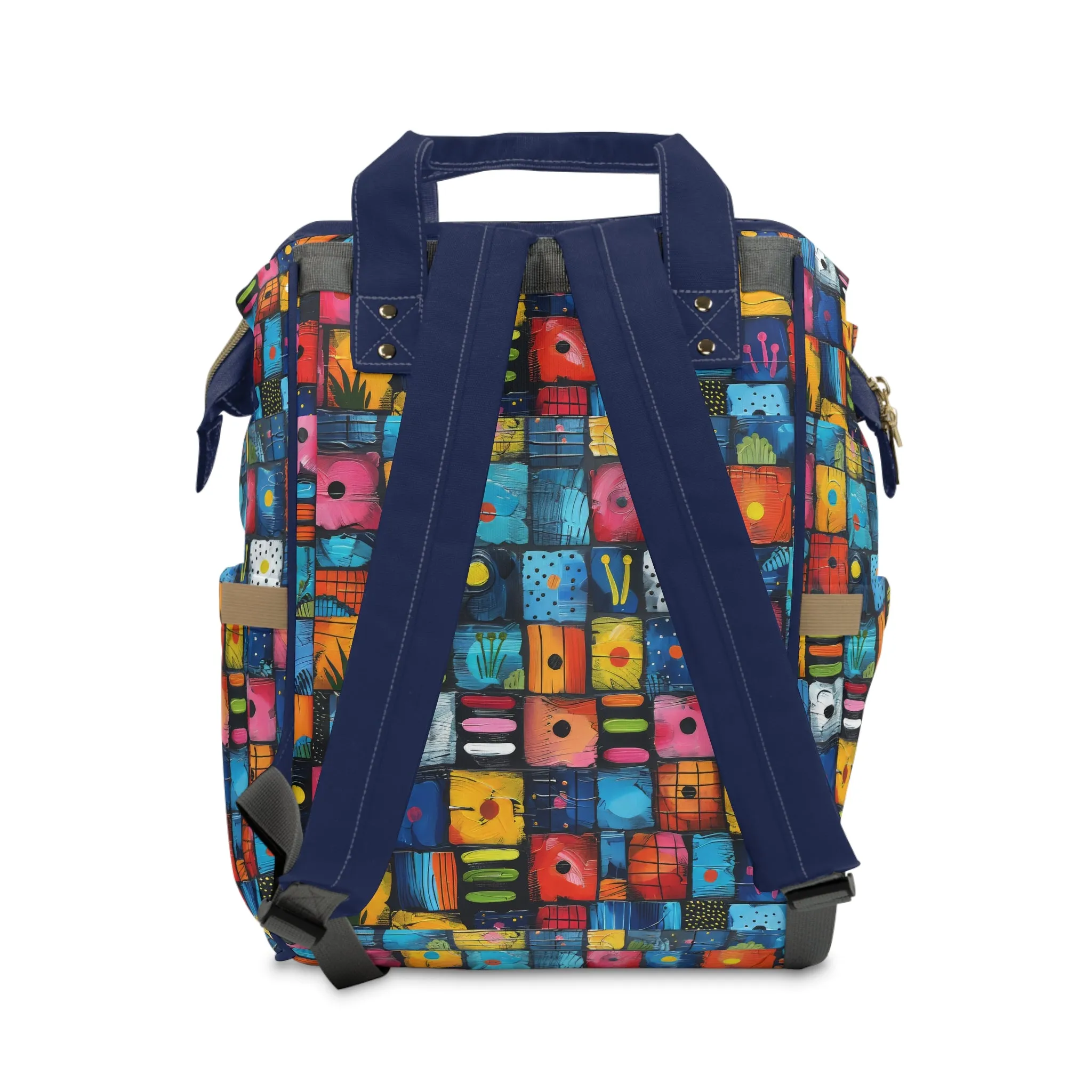 Dynamic Diversity Abstract Vibrant Squares with Unique Designs Multifunctional Diaper Backpack