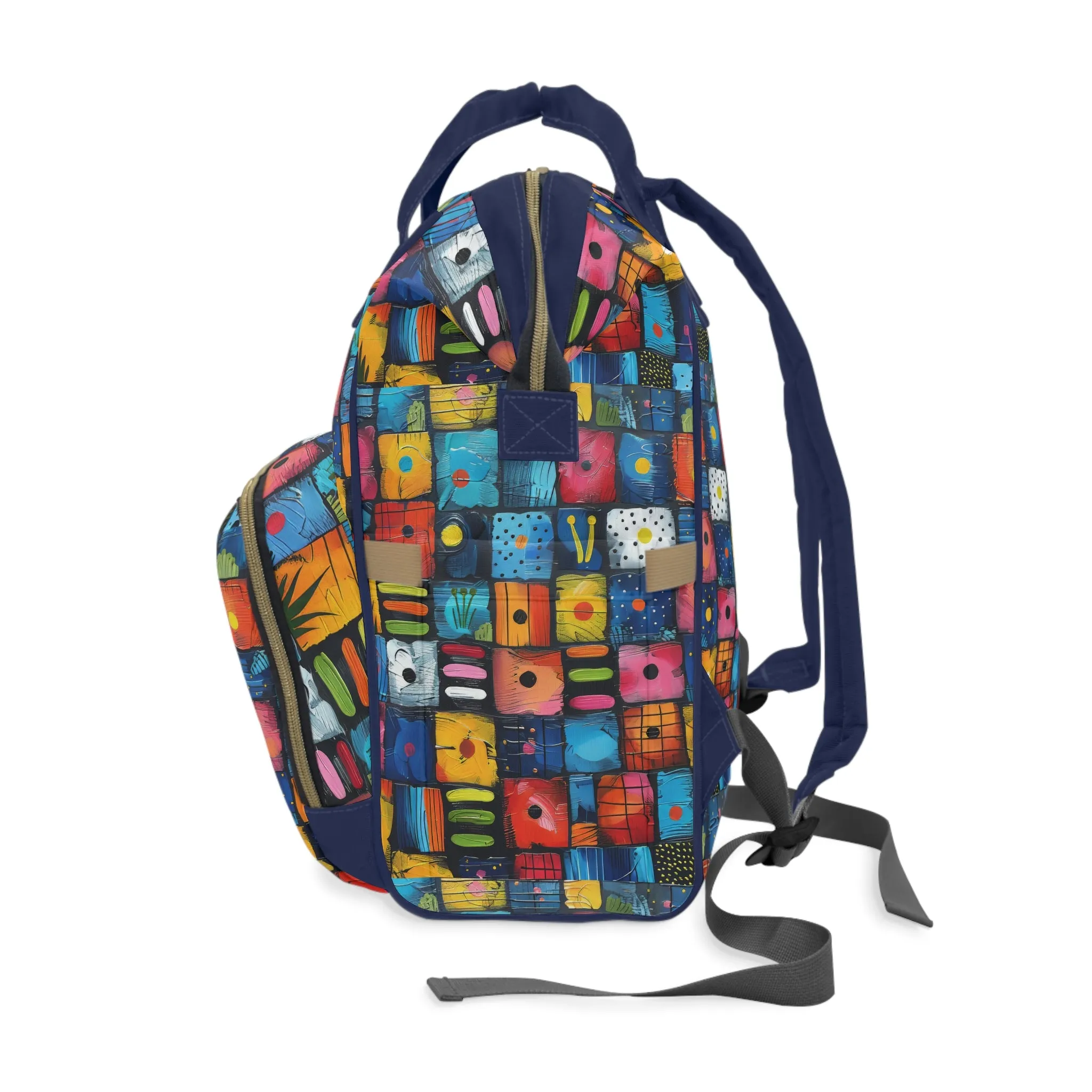 Dynamic Diversity Abstract Vibrant Squares with Unique Designs Multifunctional Diaper Backpack