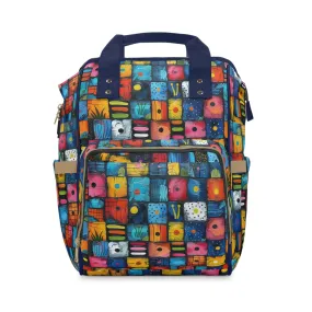 Dynamic Diversity Abstract Vibrant Squares with Unique Designs Multifunctional Diaper Backpack