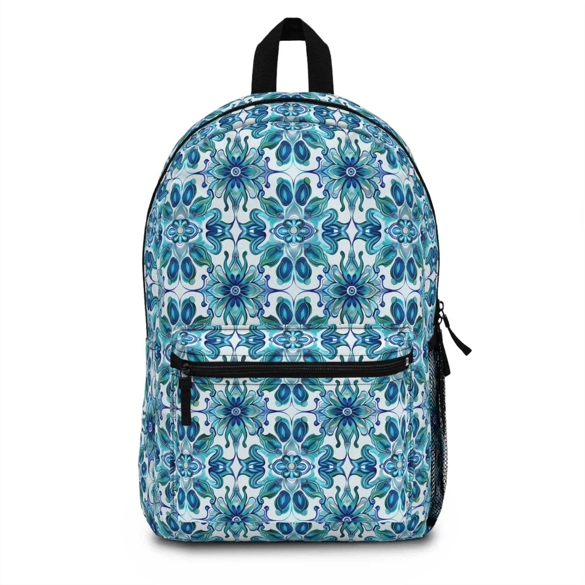 Exquisite Blue Lotus Elegance Floral Mosaic Design Lightweight Stylish Durable Backpack (Made in USA)