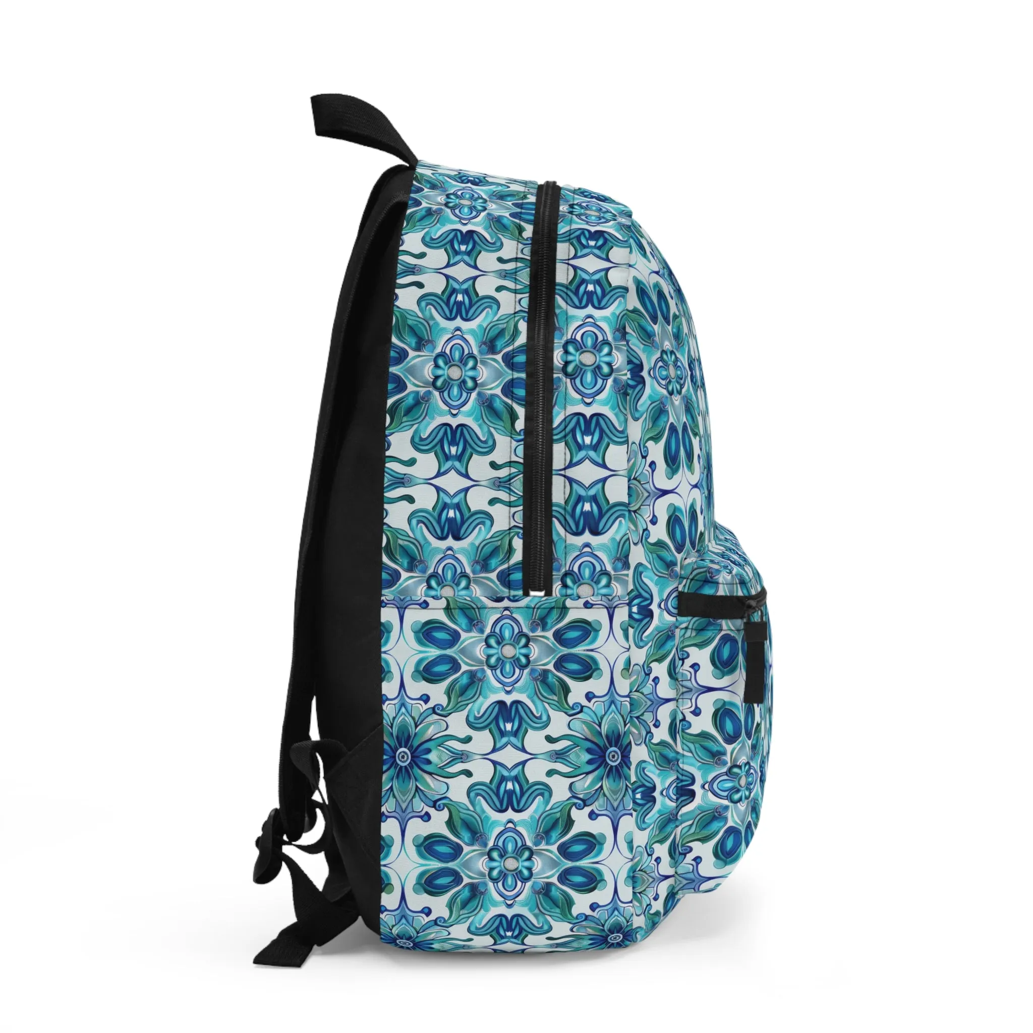 Exquisite Blue Lotus Elegance Floral Mosaic Design Lightweight Stylish Durable Backpack (Made in USA)