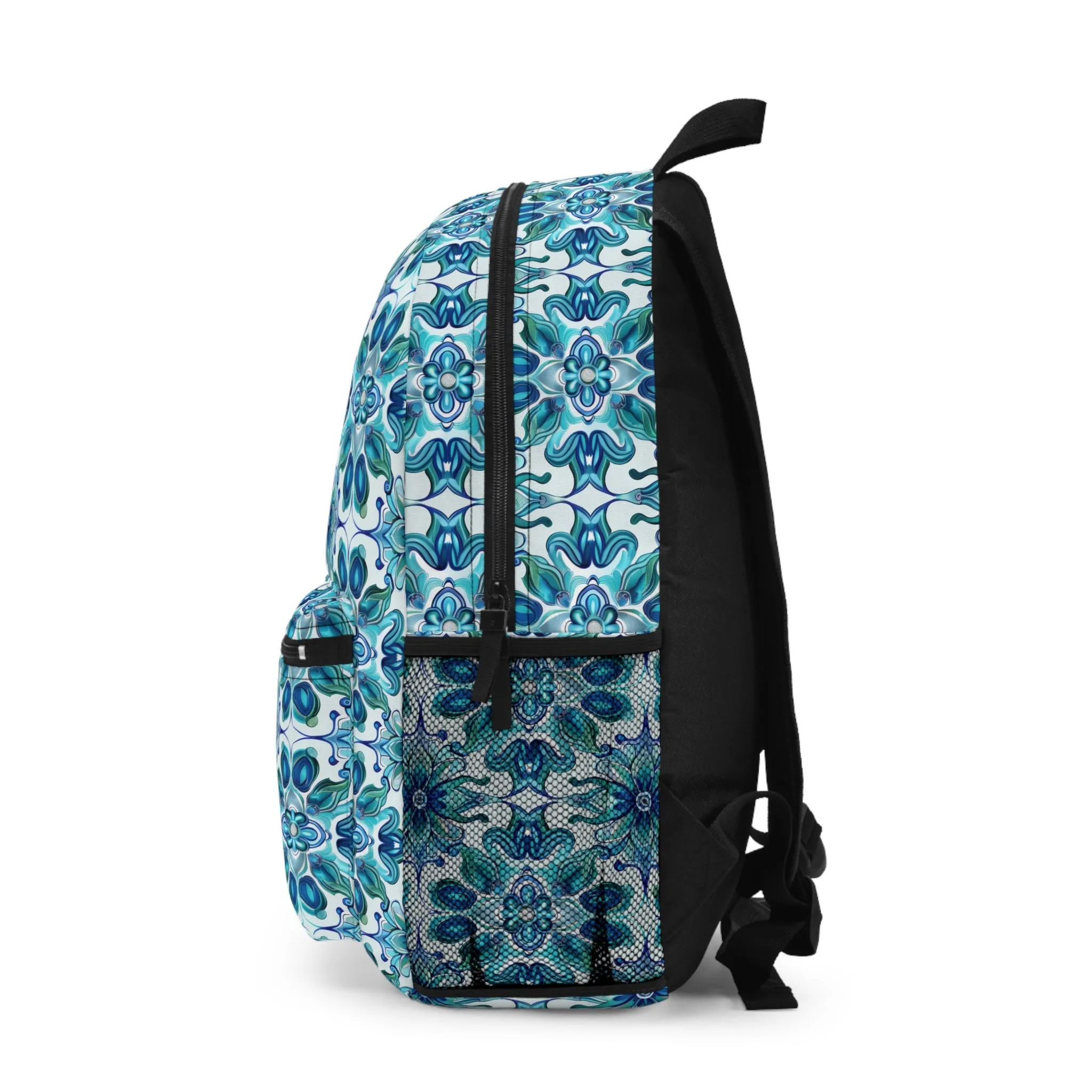 Exquisite Blue Lotus Elegance Floral Mosaic Design Lightweight Stylish Durable Backpack (Made in USA)