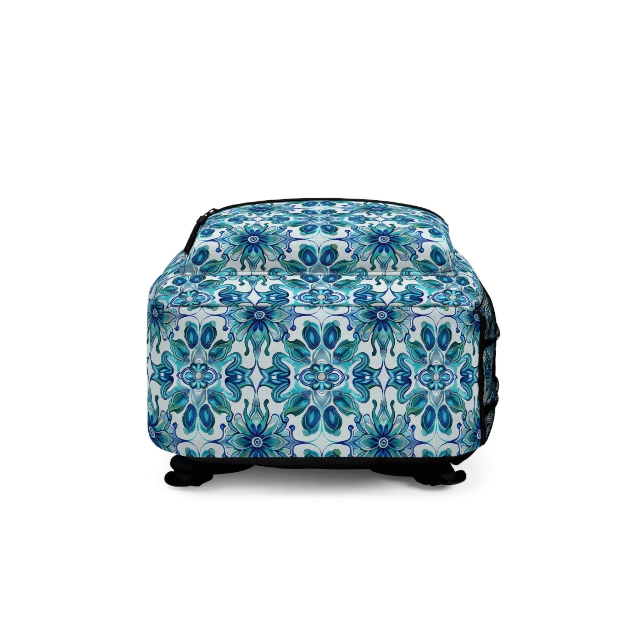 Exquisite Blue Lotus Elegance Floral Mosaic Design Lightweight Stylish Durable Backpack (Made in USA)