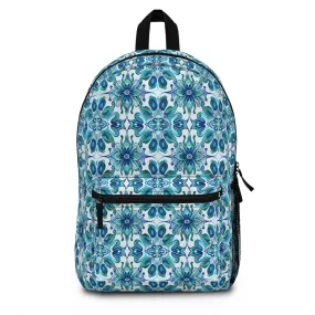 Exquisite Blue Lotus Elegance Floral Mosaic Design Lightweight Stylish Durable Backpack (Made in USA)