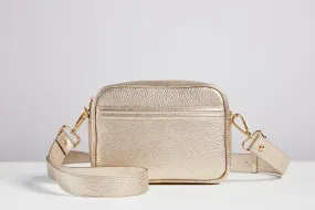 flo&sue Gold Italian Leather Crossbody Bag