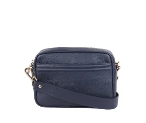 flo&sue Navy Pebbled Leather Crossbody