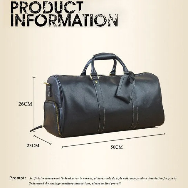 Genuine Leather Travel Bag Men Fashion Black Travel Duffel Bag Big Cow Leather Carry On Luggage