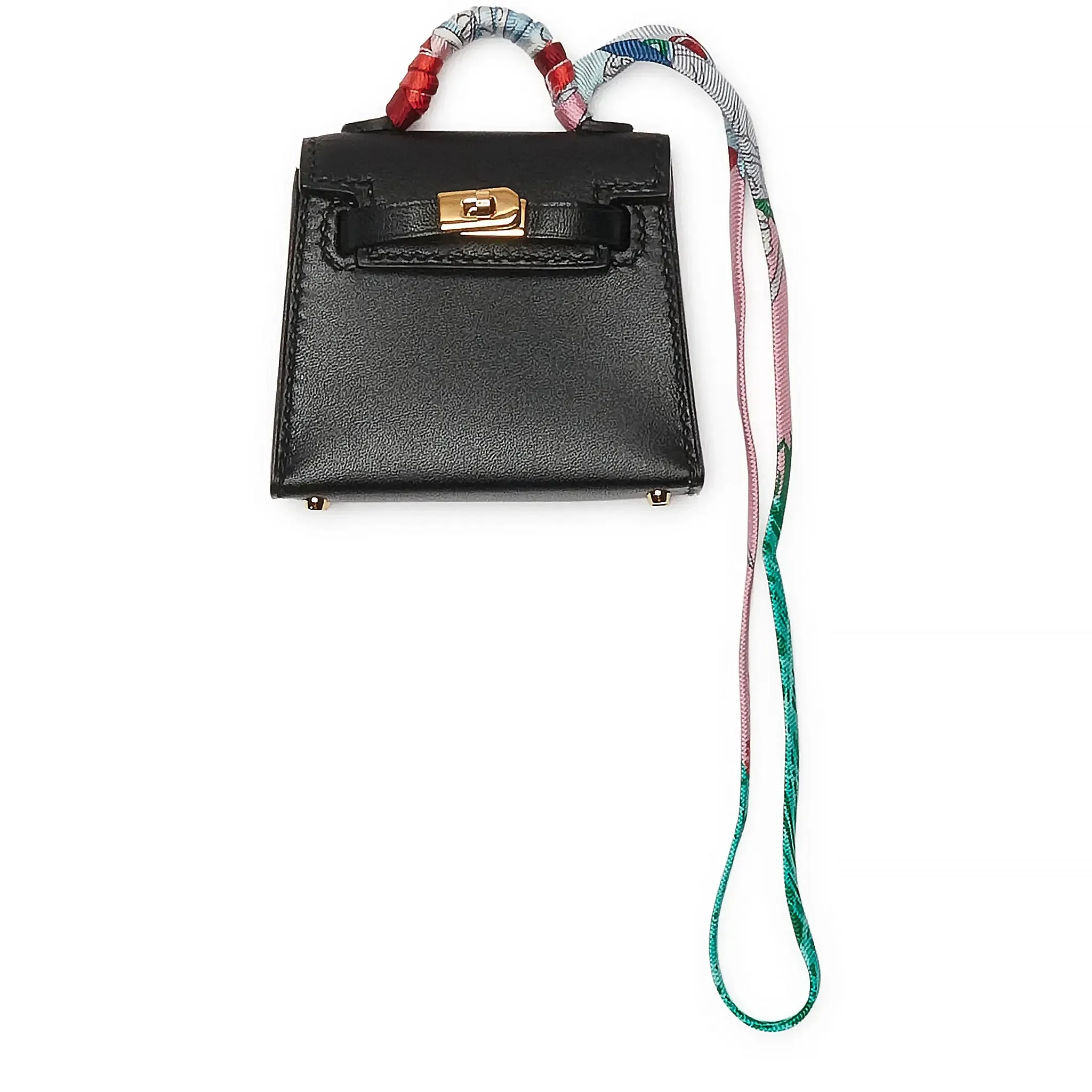 Hermès Micro Kelly Twilly Black Leather Bag Charm Gold Hardware