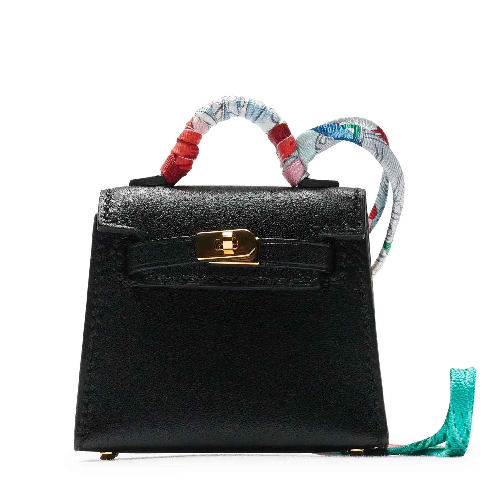 Hermès Micro Kelly Twilly Black Leather Bag Charm Gold Hardware