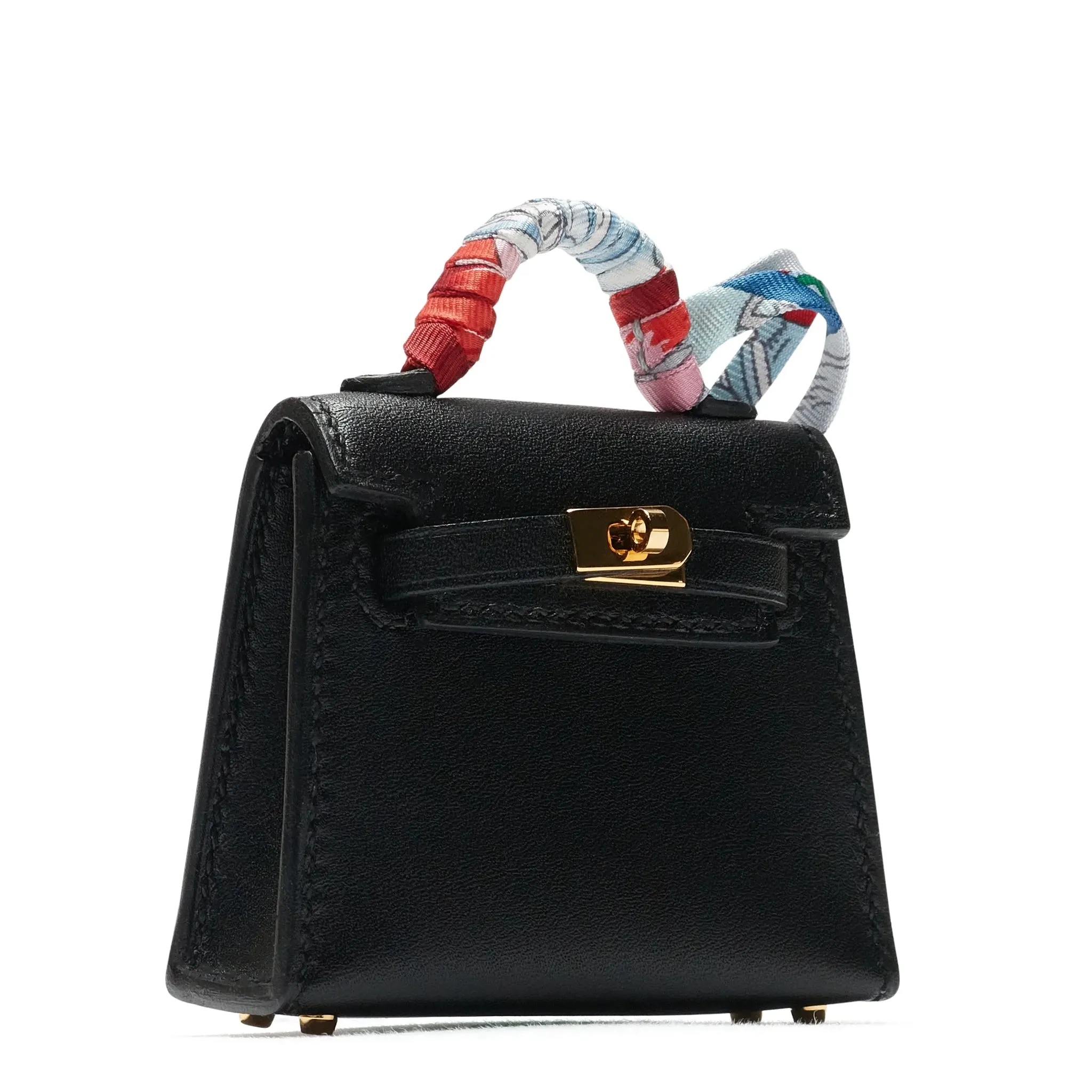 Hermès Micro Kelly Twilly Black Leather Bag Charm Gold Hardware