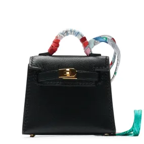 Hermès Micro Kelly Twilly Black Leather Bag Charm Gold Hardware