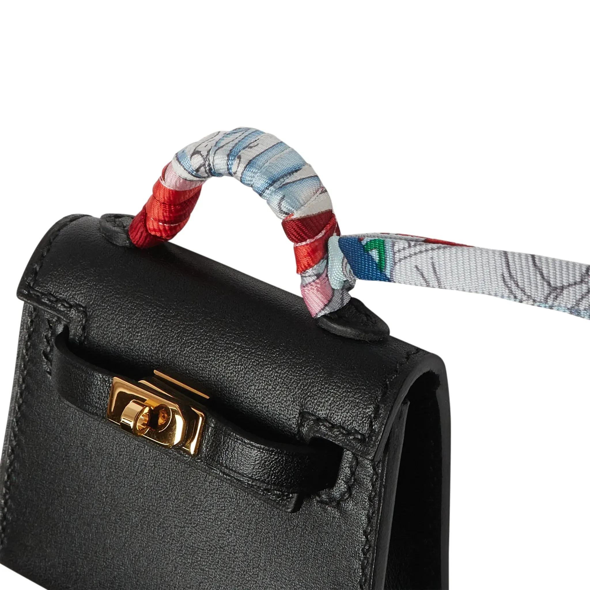 Hermès Micro Kelly Twilly Black Leather Bag Charm Gold Hardware