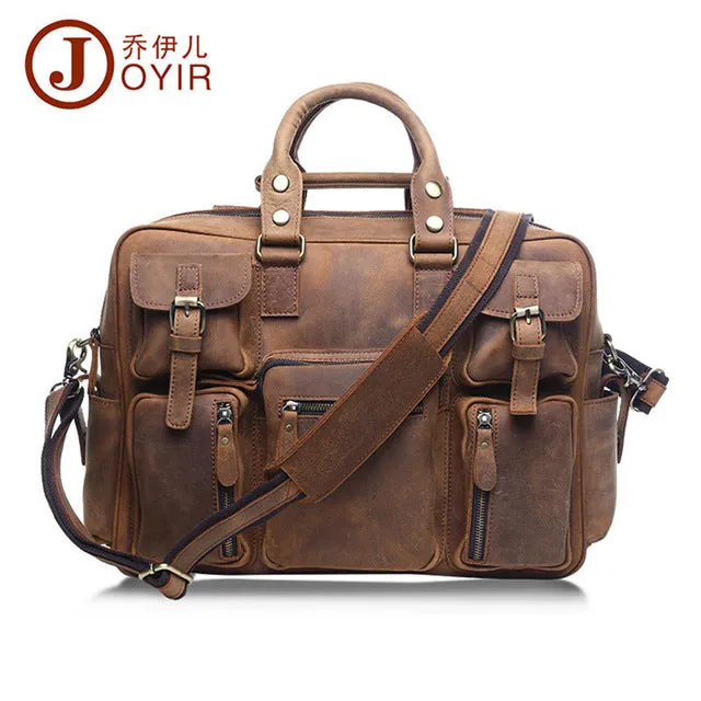Joyir Vintage Genuine Leather Men Travel Bags Fashion Multifunction Tote Shoulder Duffel Bag Sac