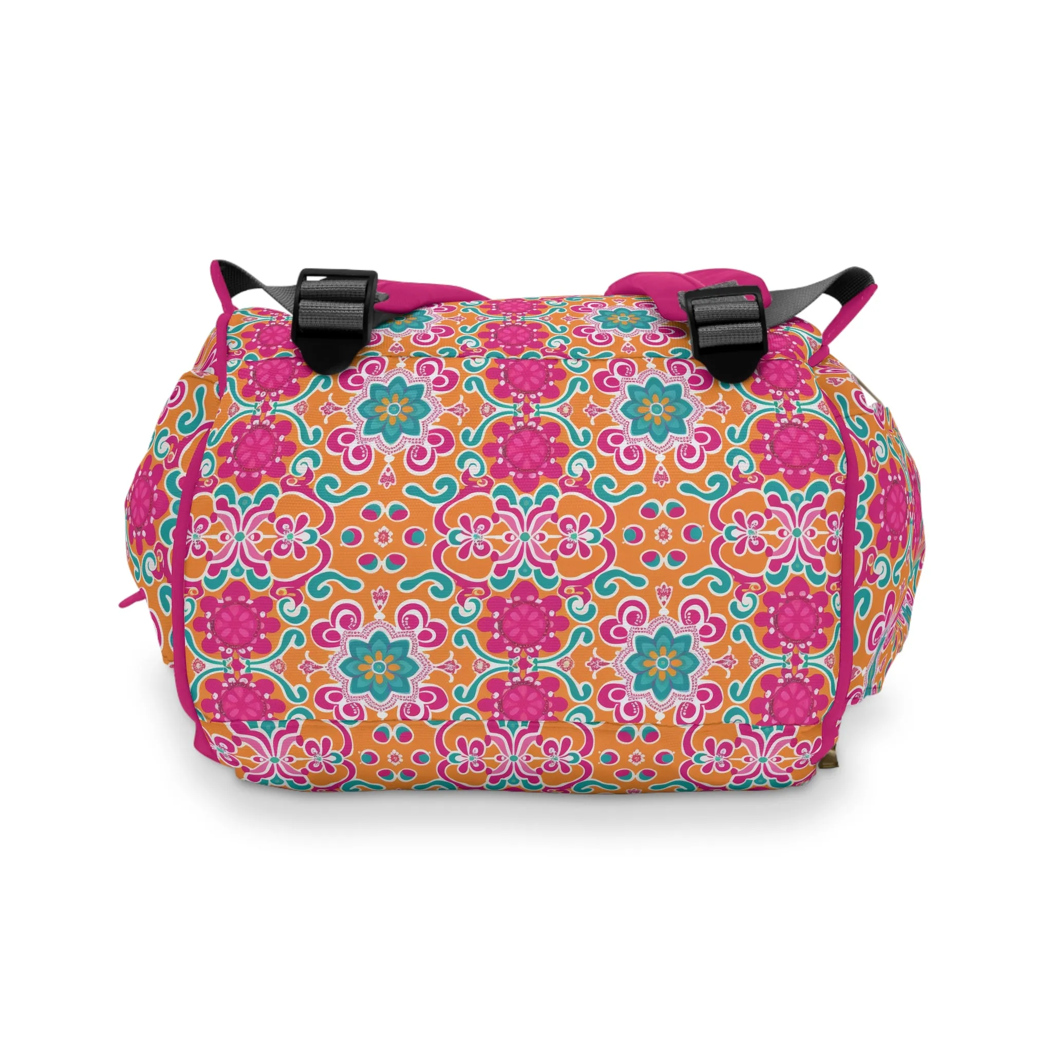 Kaleidoscope of Warm Tangerine, Lush Teal, and Lively Pink Blooms Multifunctional Diaper Backpack