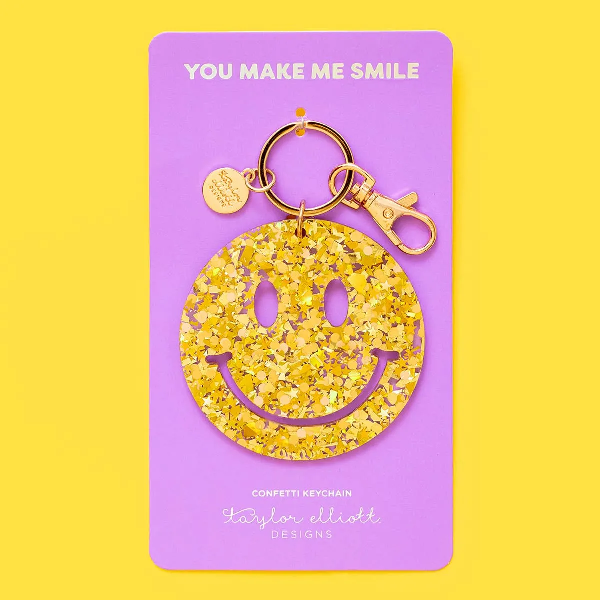 Keychain - Smiley - Gold Confetti