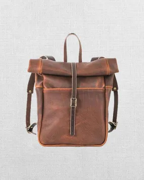 LEATHER ROLL TOP RUCKSACK BACKPACK