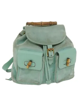 Light Blue Suede Bamboo Backpack - Italian Made