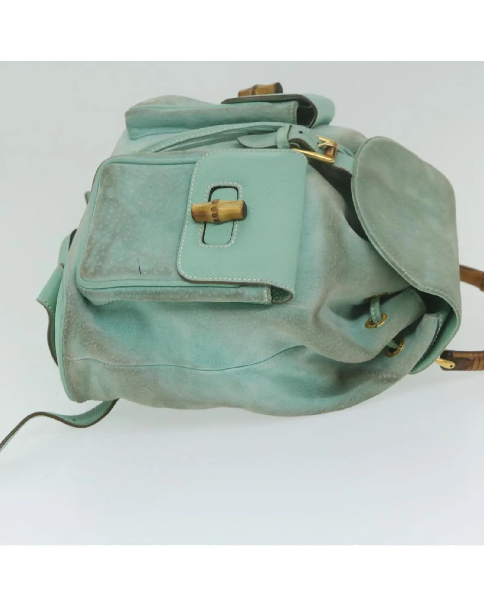 Light Blue Suede Bamboo Backpack - Italian Made